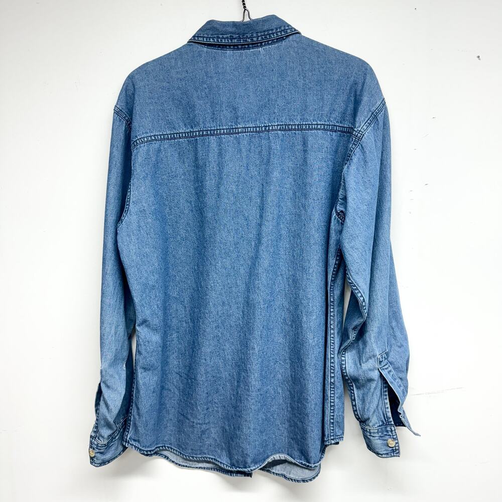 Vintage 90s Solutions Denim Floral Embroidered Long Sleeve Button Up Top Size M - Picture 3 of 3
